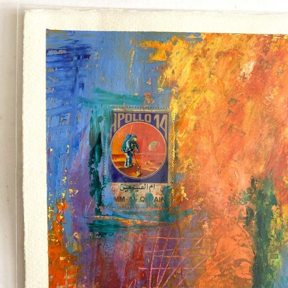 Moon Walk - Original Art Oil Painting Collage Cold Wax Colorful Texture 10.2x8in - Picture 6 of 9